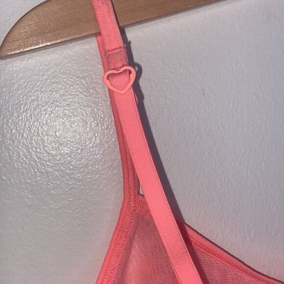 VS VICTORIA SECRET Mesh Heart Logo Band Bralette Bra Bandido Pink Peach Size XS - Picture 4 of 5